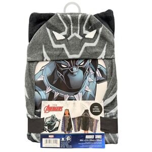 Marvel Avengers Black Panther Hooded Towel 22" X 51" 100% Cotton For Kids Franco
